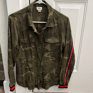 Camo Button-Up with Red Stripe